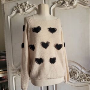 Phase One Cute Knit Heart Applique Pullover Top Floral Women's Sz M